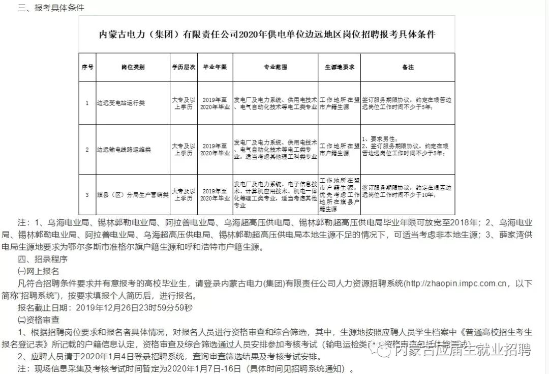 内蒙古电力公司招聘启事